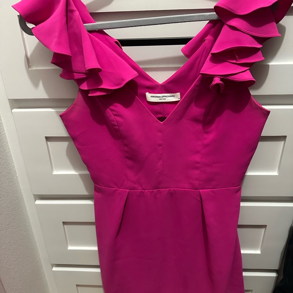 Hot Pink Ruffle Sleeve Dress - Picture 2 of 3